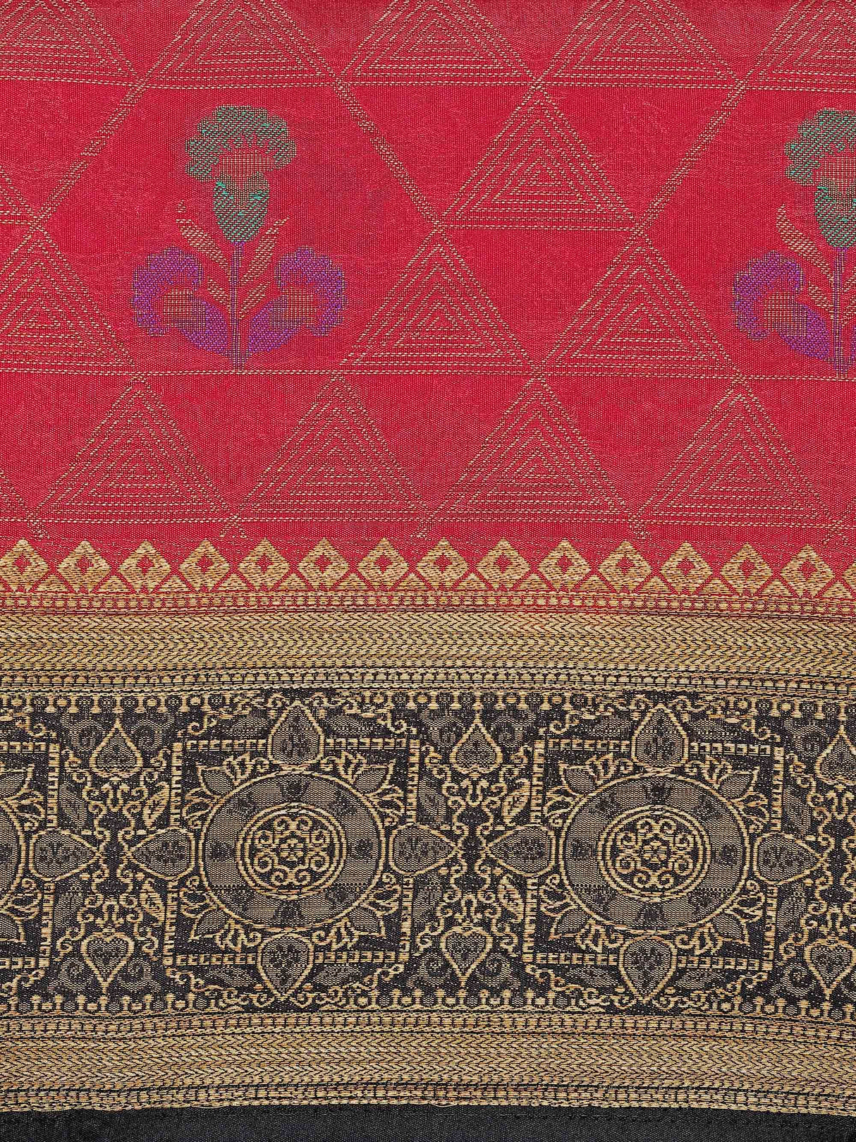 Mimosa Womens Art Silk Saree Kanjivaram style Strawberry Color