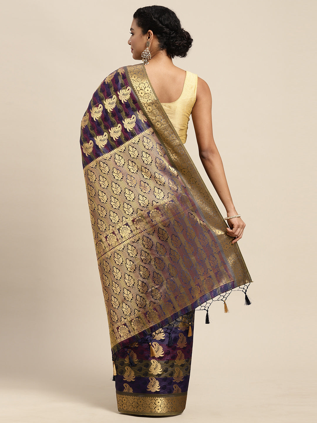 Mimosa Womens Art Silk Saree Kanjivaram Navy Blue Color