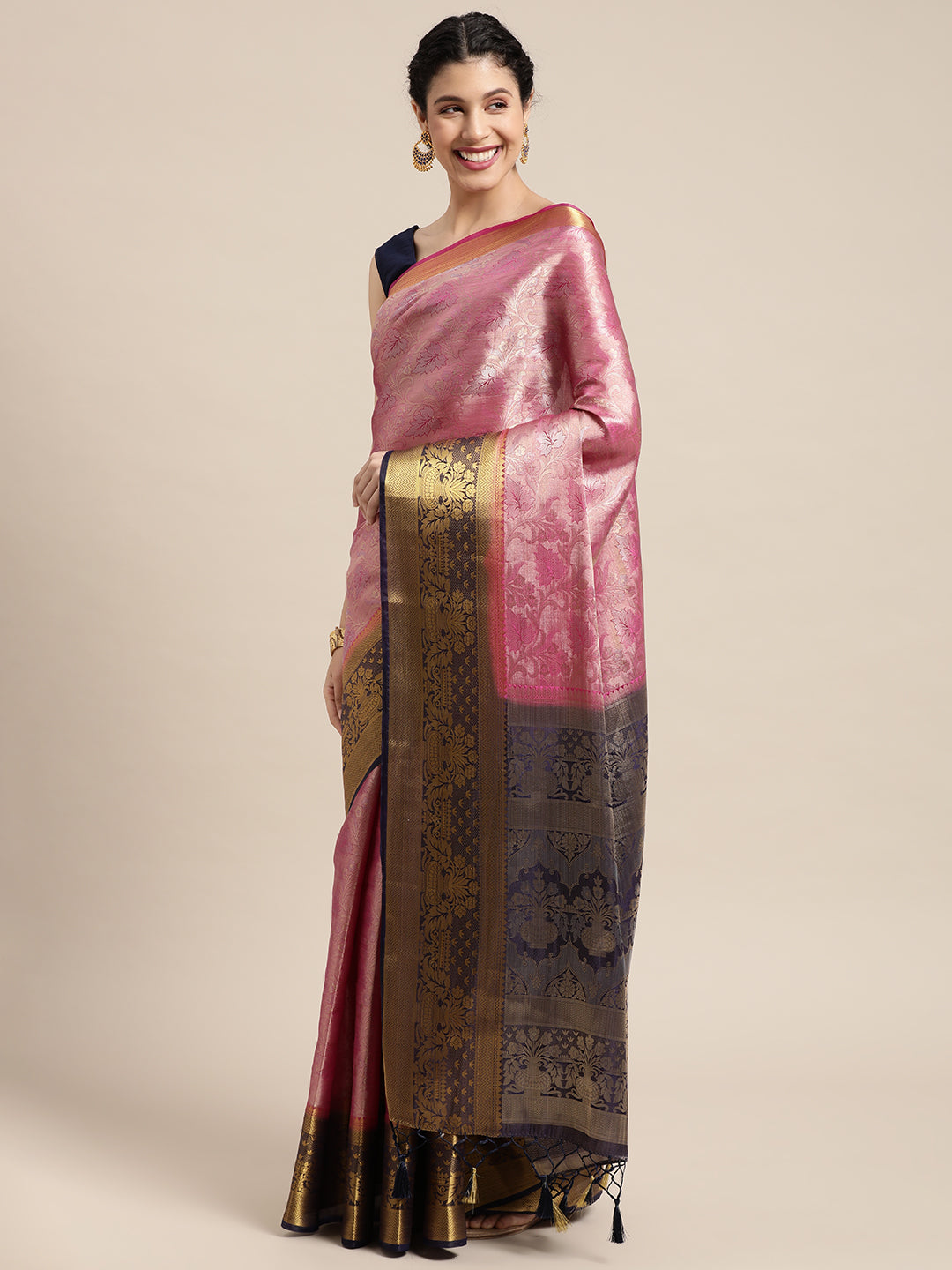 Mimosa Womens Art Silk Saree Kanjivaram Rani Color