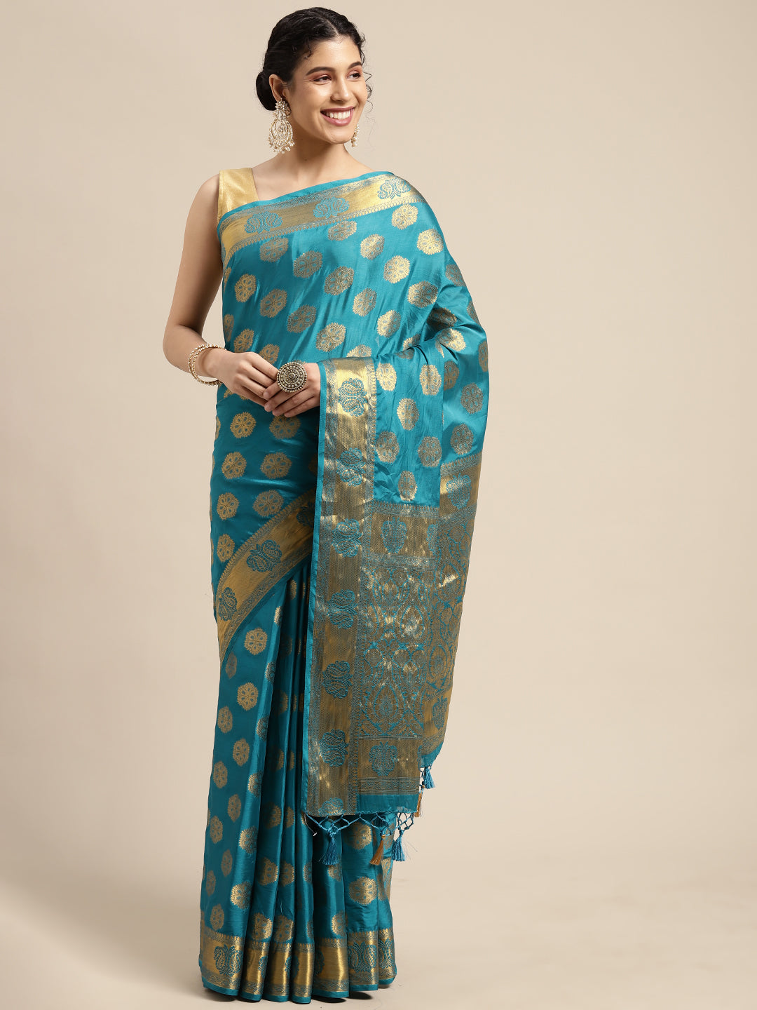 Mimosa Womens Crepe Saree Mysore Silk Saffire Color