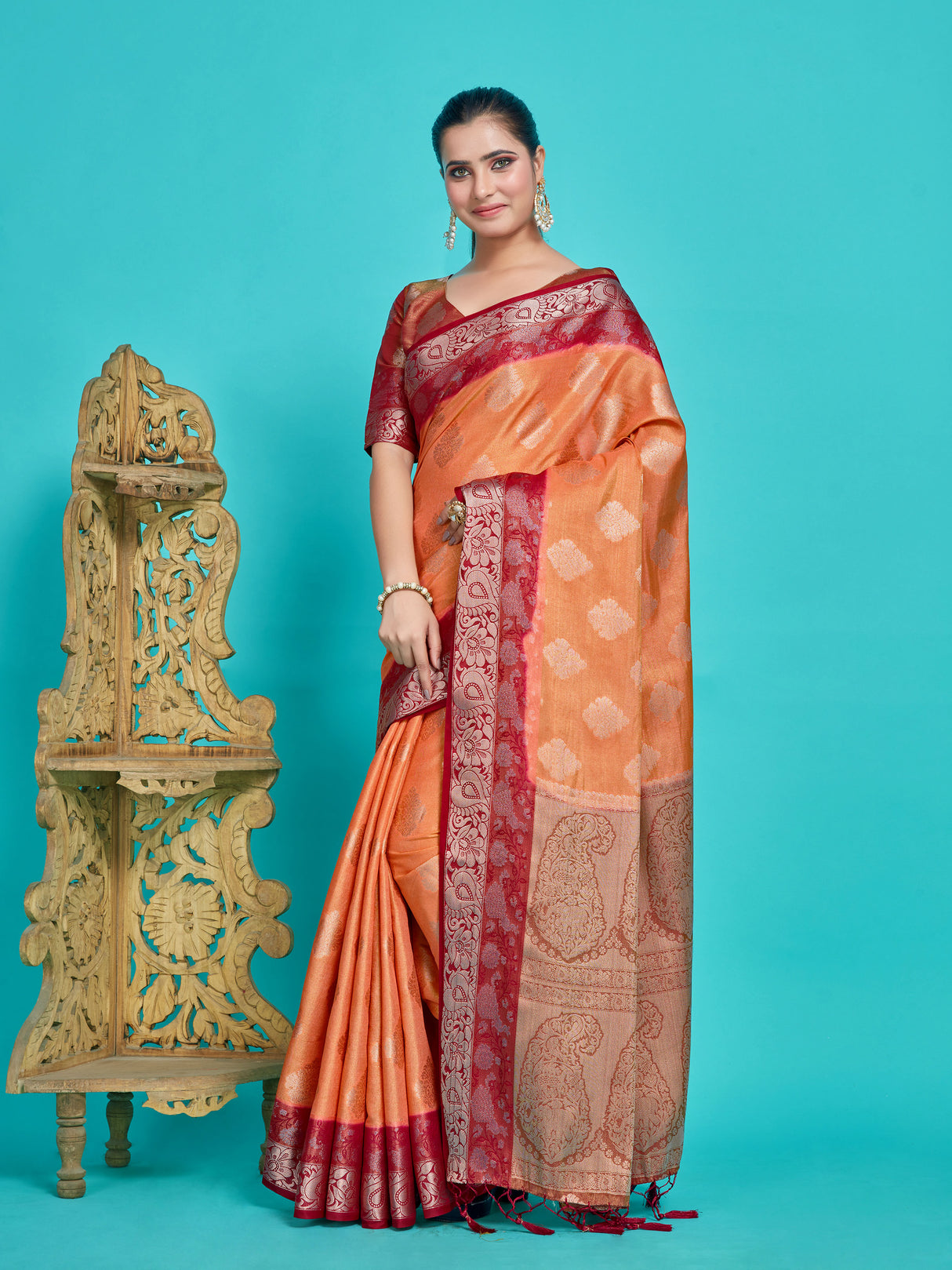 Mimosa Women's Woven Design Kanjivaram Style Art Silk Saree With Blouse Piece : SA0000393PCFREE
