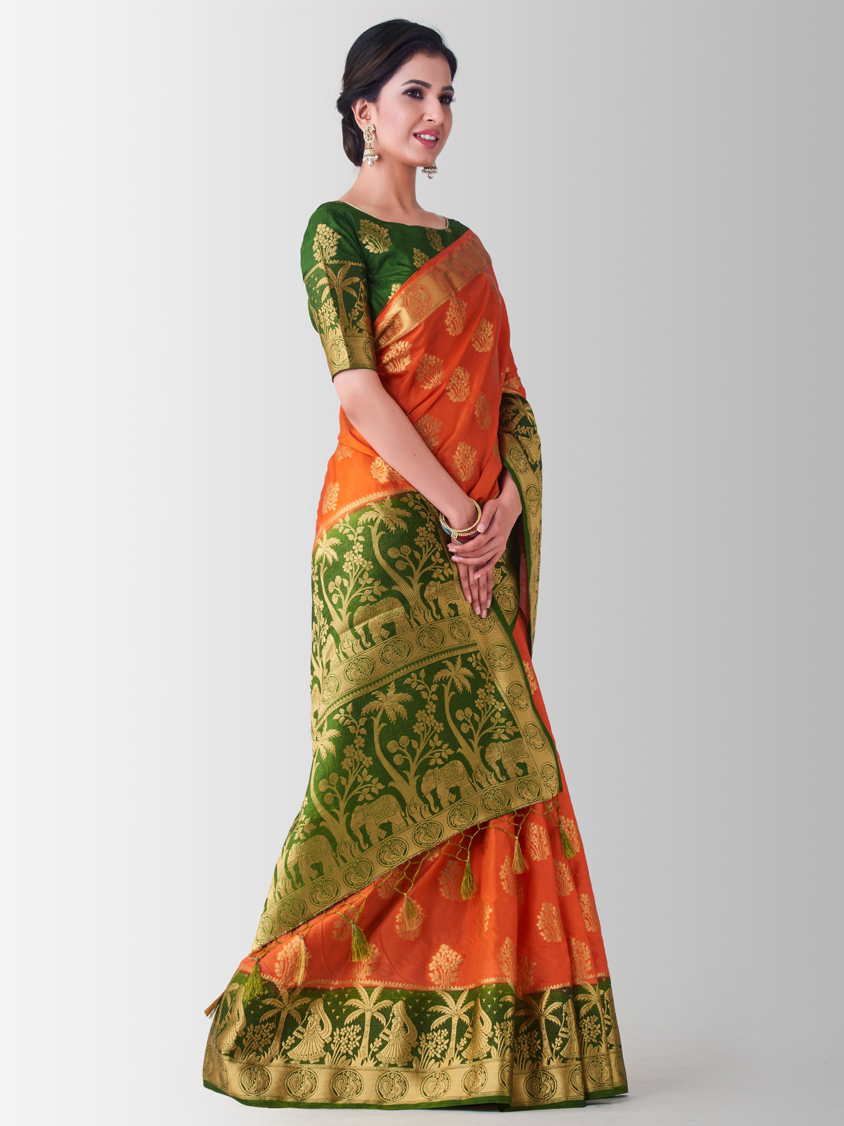 Mimosa Womens Art Silk Saree Kanjivaram Peach Color