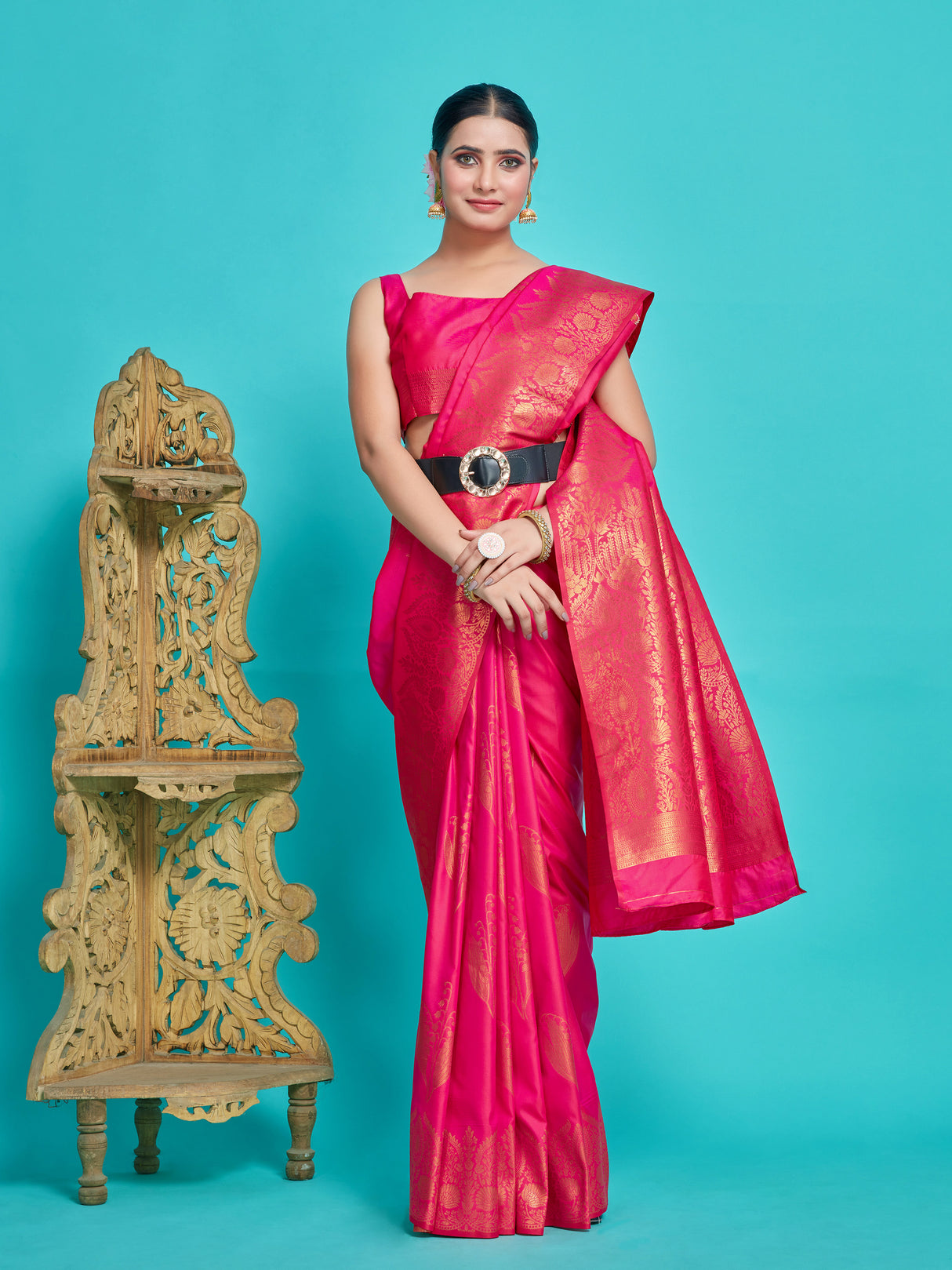 Mimosa Women's Woven Design Kanjivaram Style Art Silk Saree With Blouse Piece : SA00001382RNFREE