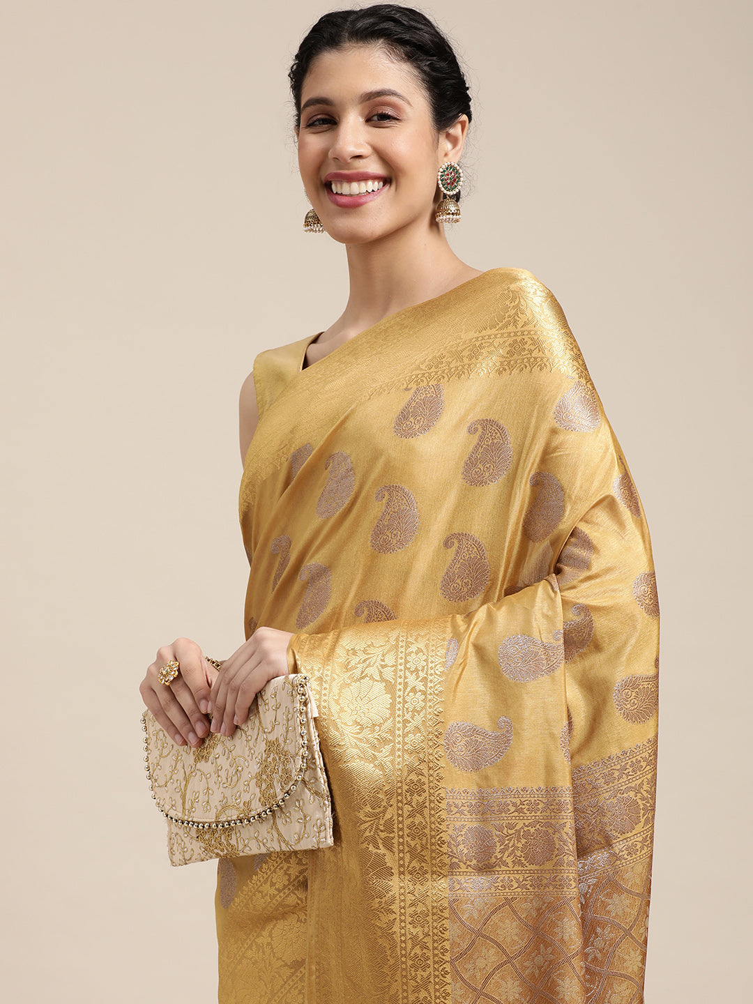 Mimosa Womens Art Silk Saree Kanjivaram Chiku Color