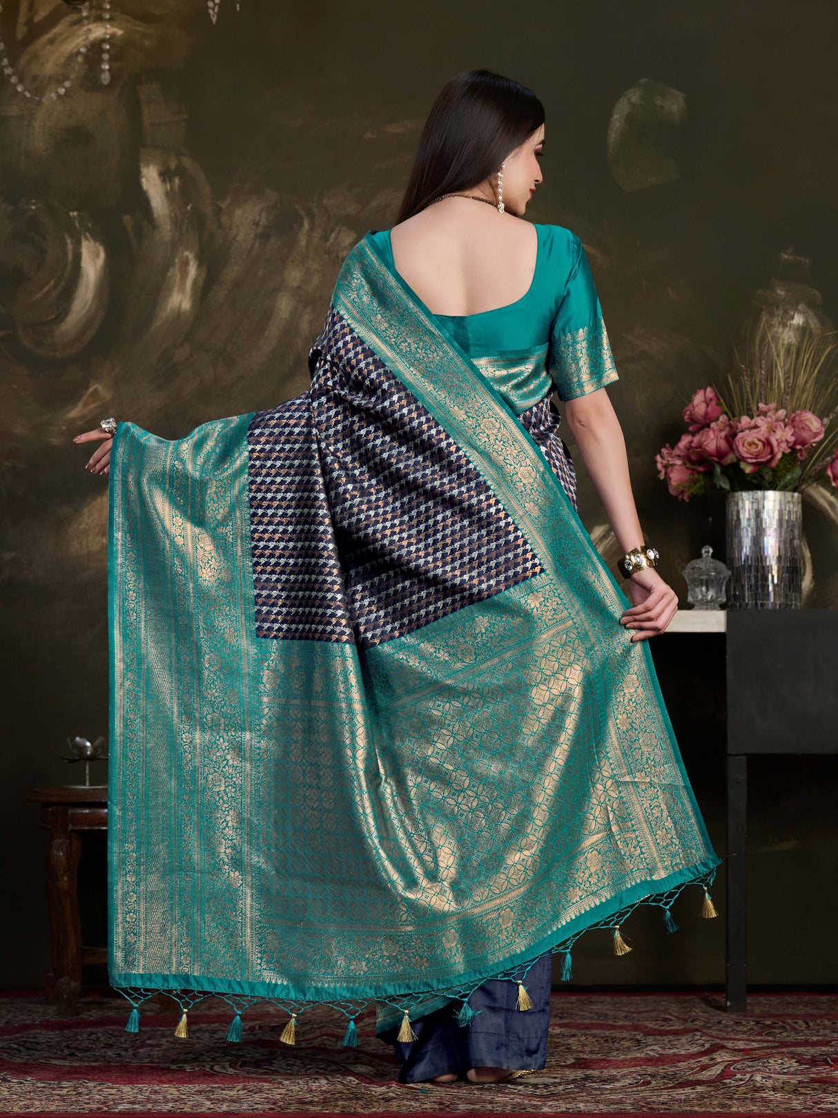 Mimosa Women's Woven Design Kanjivaram Art Silk Saree With Blouse Piece : SA0000907NV