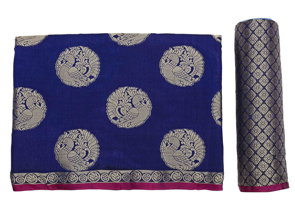Mimosa Womens Art Silk Saree Kanjivaram Navy Blue Color