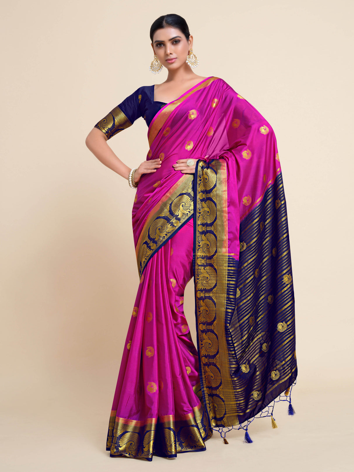 Mimosa Womens Crepe Saree Mysore Silk style Rani Color