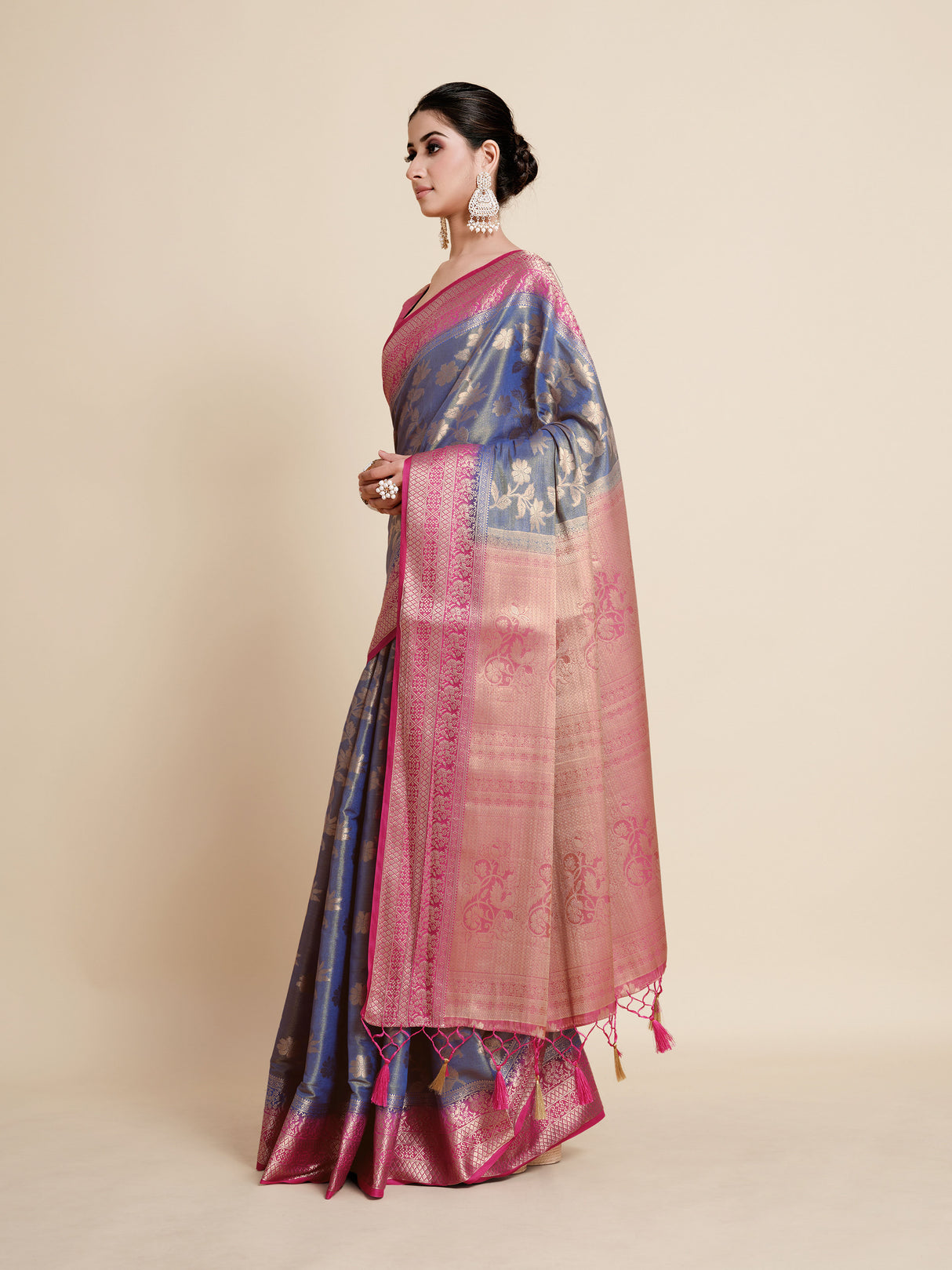 Mimosa Womens Art Silk Saree Kanjivaram Royal Blue Color