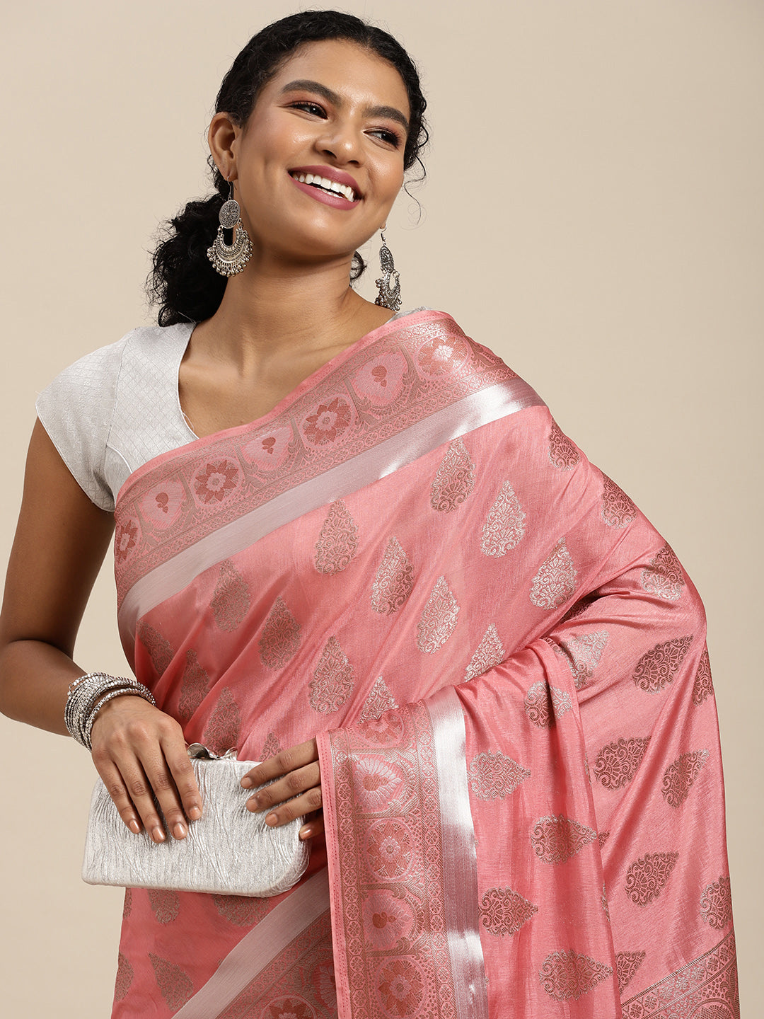 Mimosa Womens Art Silk Saree Kanjivaram Pink Color