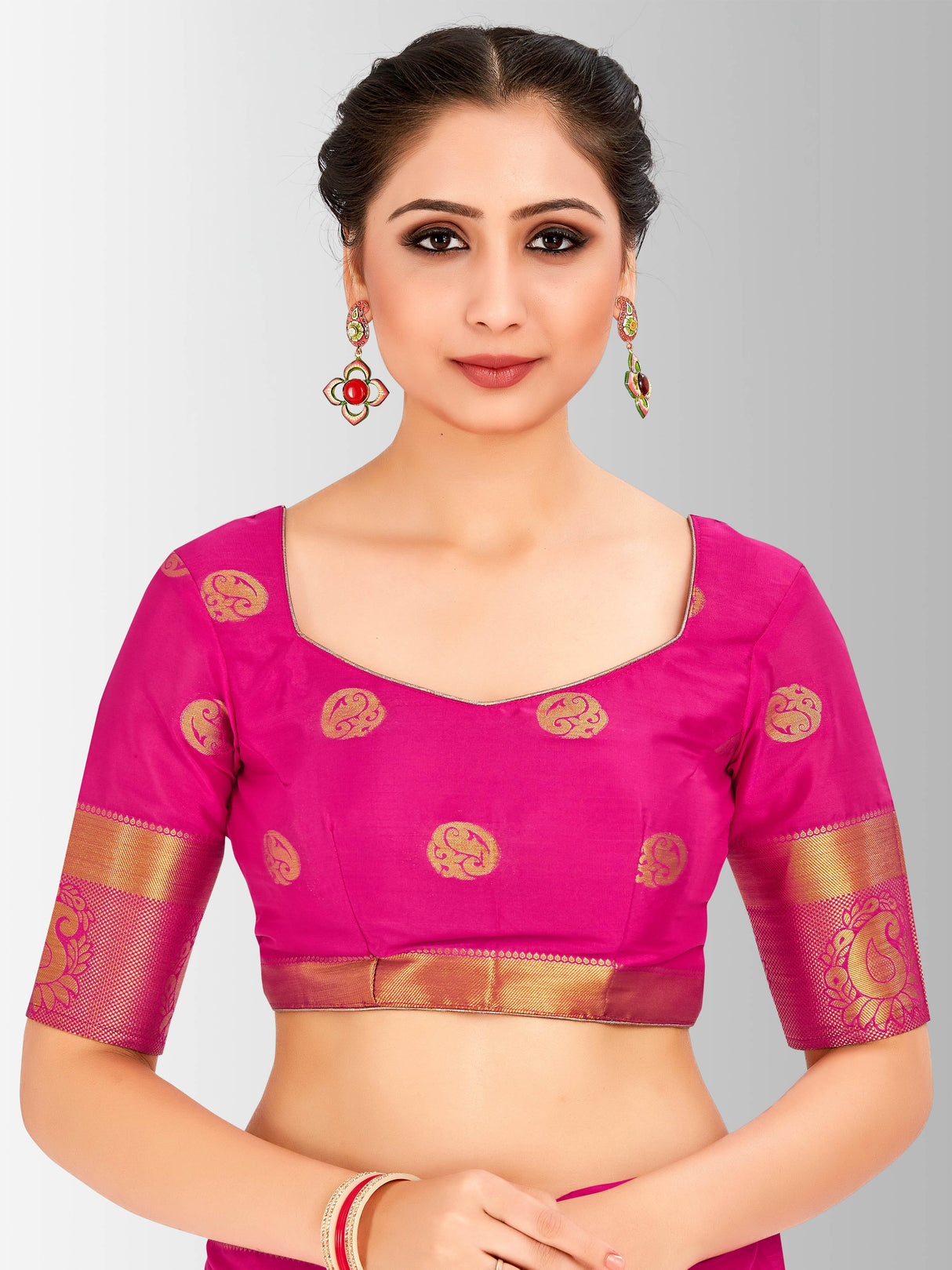 Mimosa Womens Crepe Saree Mysore Silk Rani Color