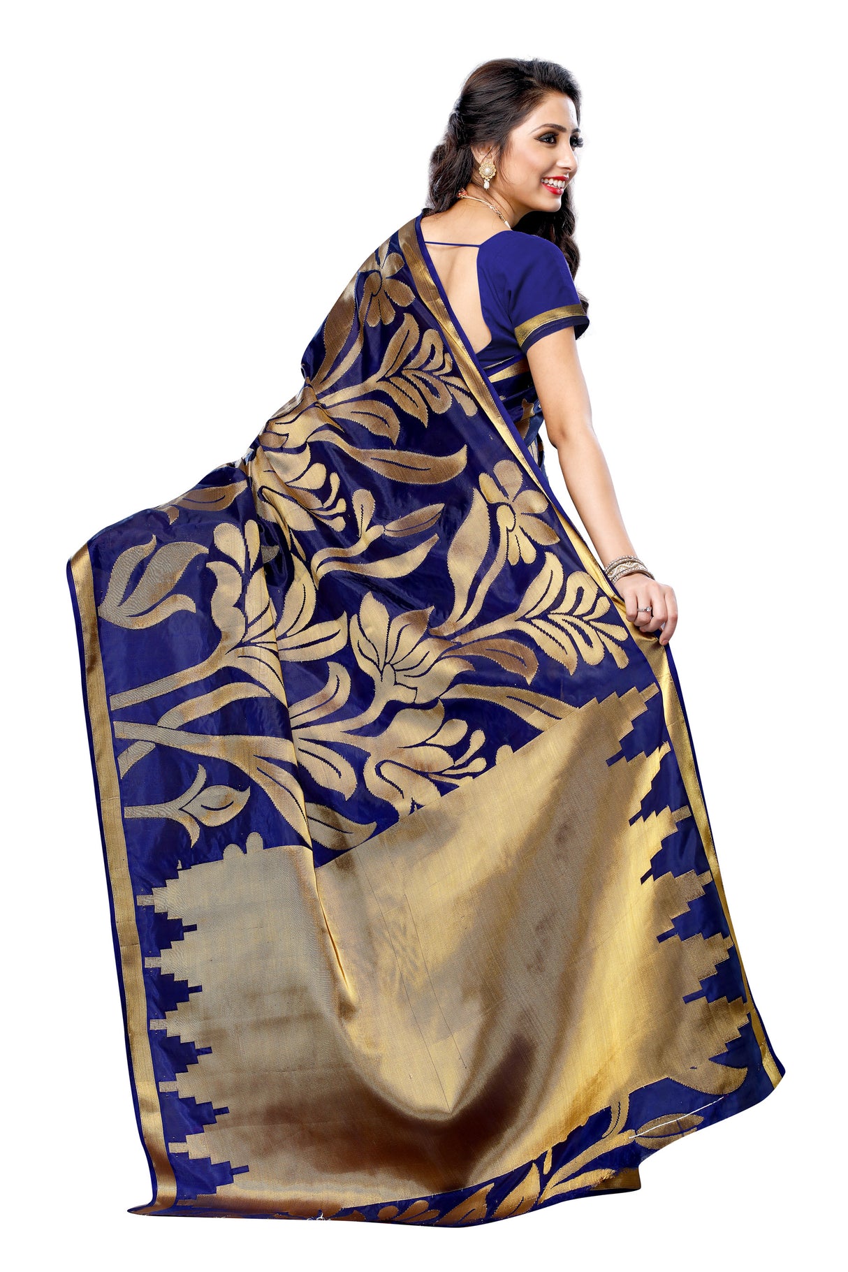 Mimosa Womens Art Silk Saree Kanjivaram Navy Blue Color