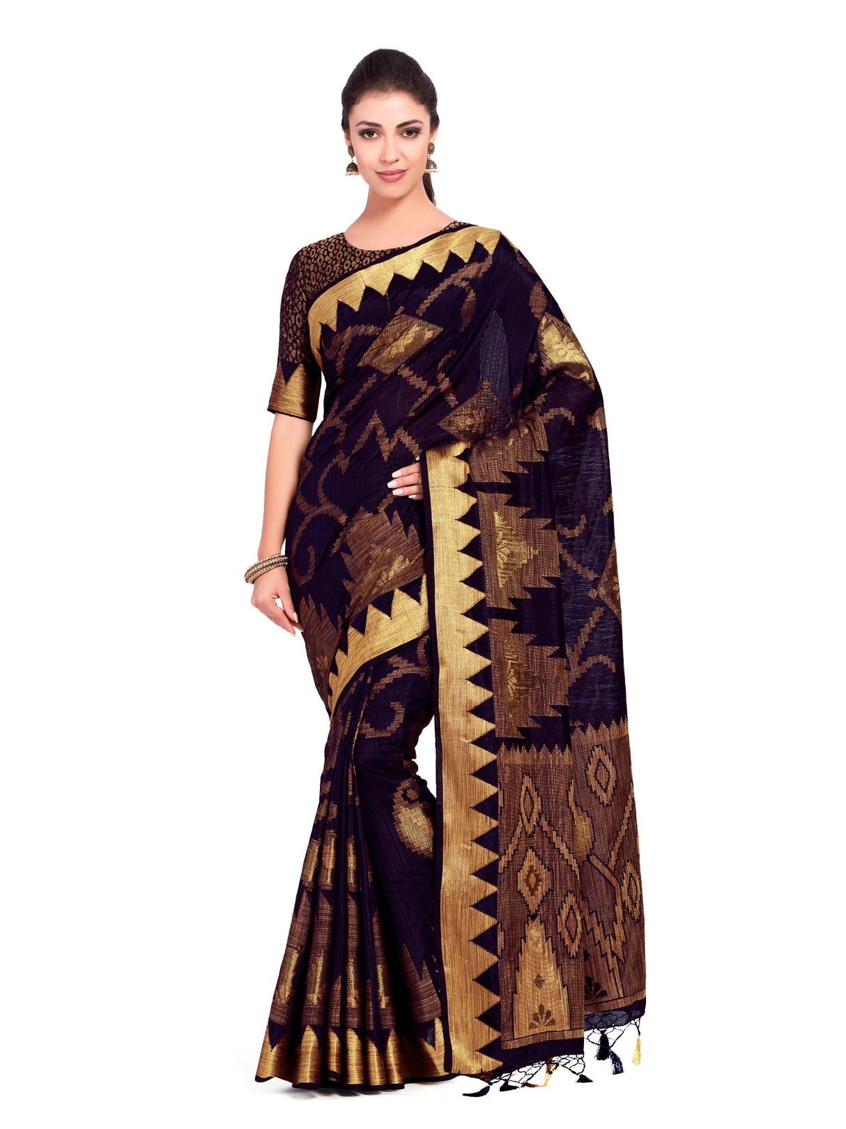 Mimosa Womens Art Silk Saree Kanjivaram Black Color