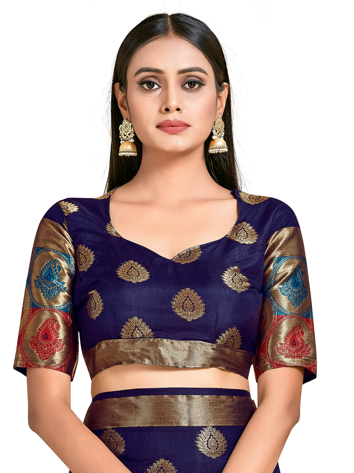 Mimosa Womens Art Silk Saree Kanjivaram Navy Blue Color