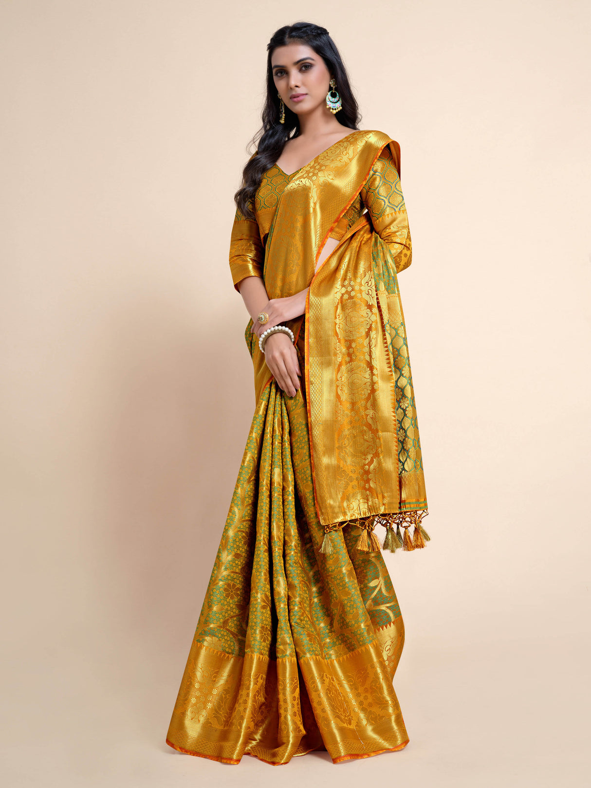 Mimosa Womens Art Silk Saree Kanjivaram Mustard Color