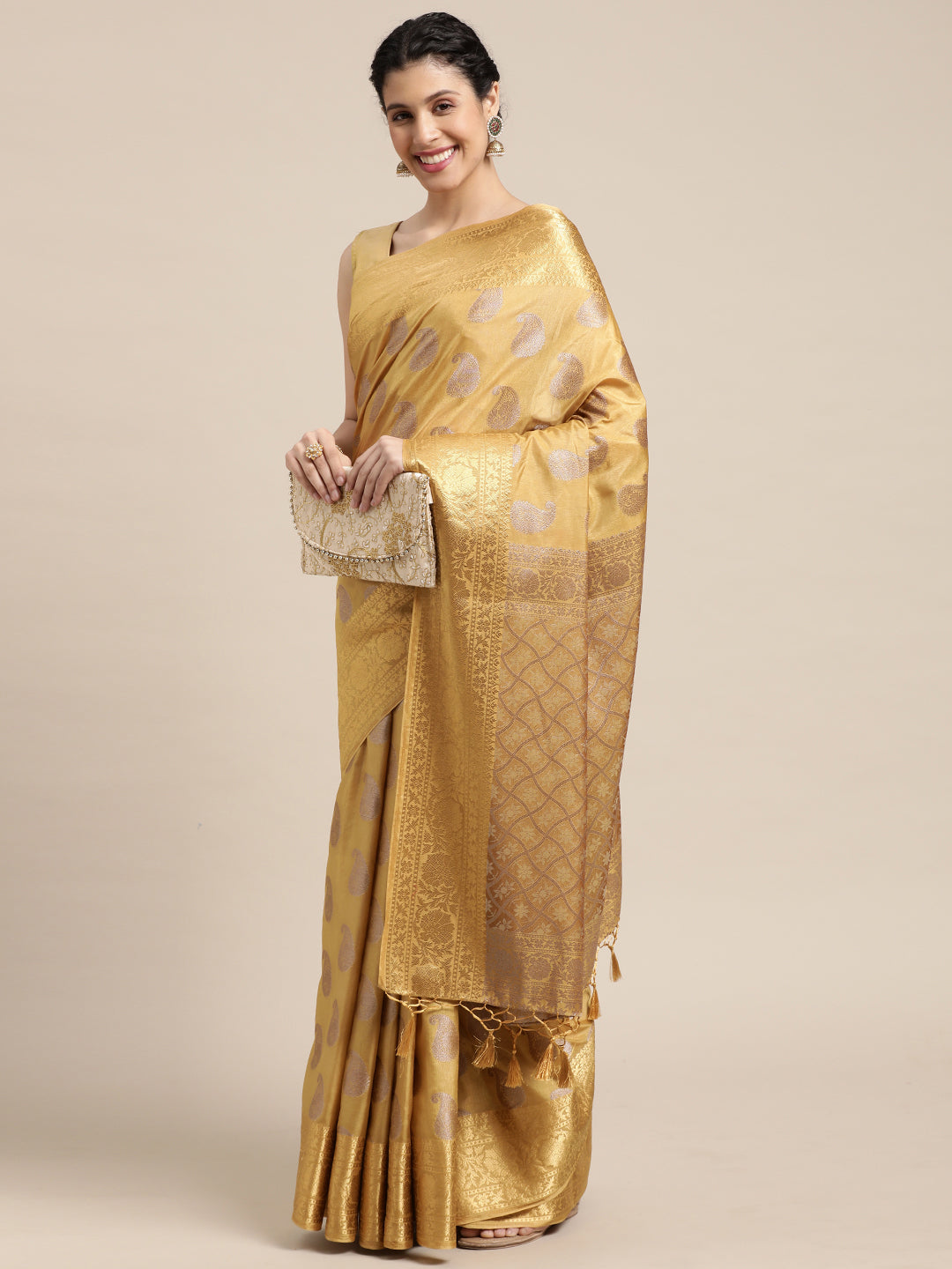 Mimosa Womens Art Silk Saree Kanjivaram Chiku Color