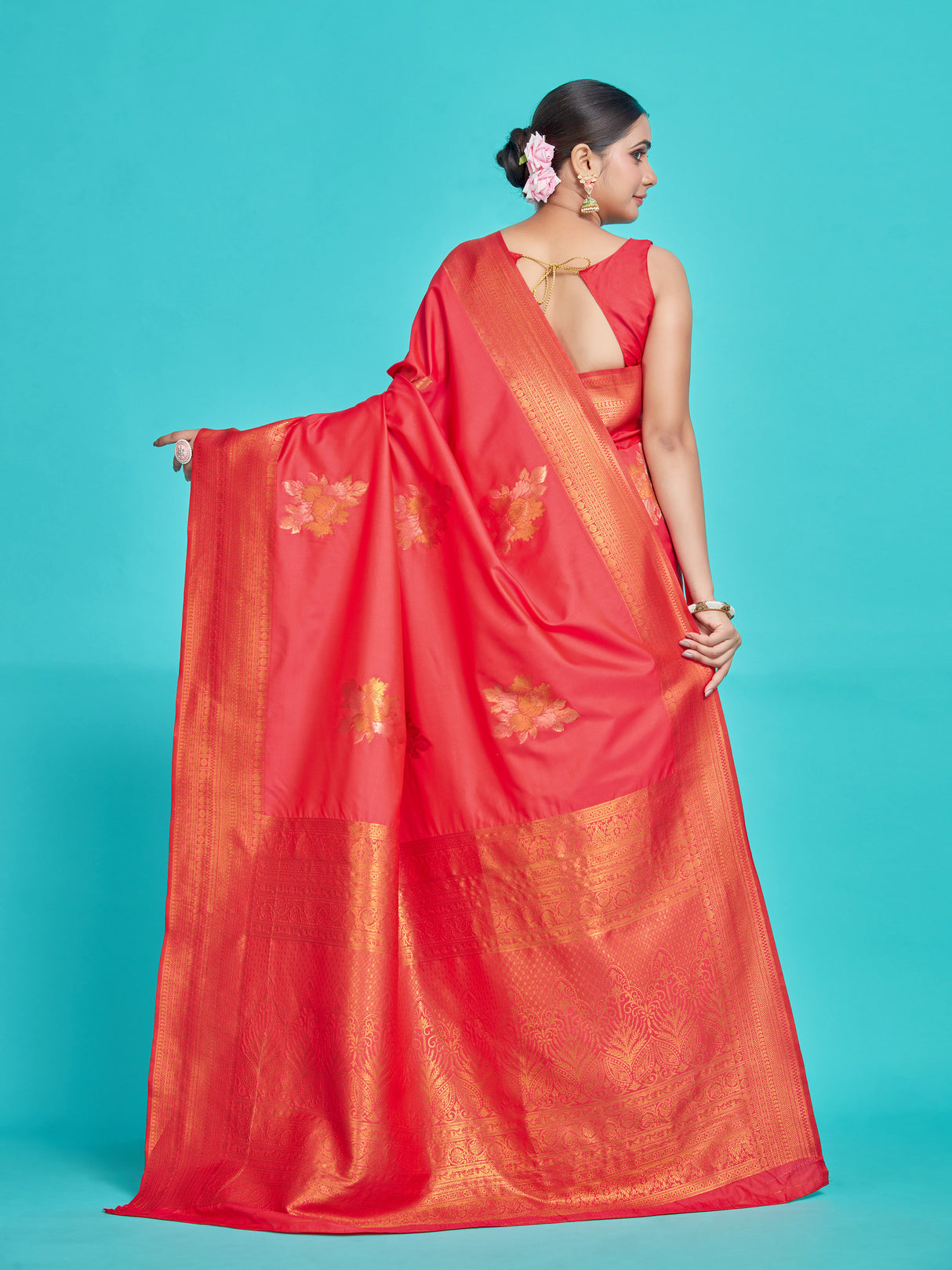 Mimosa Women's Woven Design Kanjivaram Style Art Silk Saree With Blouse Piece : SA00001384GJFREE