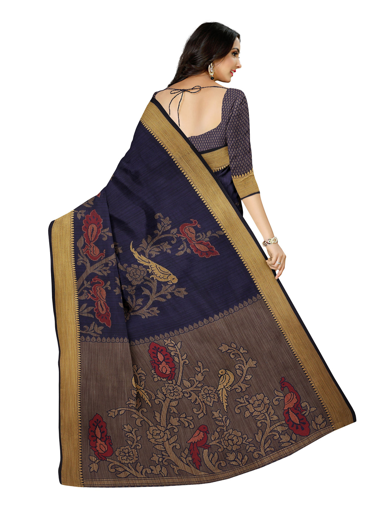 Mimosa Womens Art Silk Saree Kanjivaram Navy Blue Color