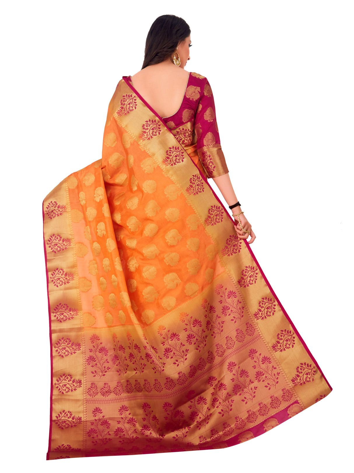 Mimosa Womens Art Silk Saree Kanjivaram Peach Color