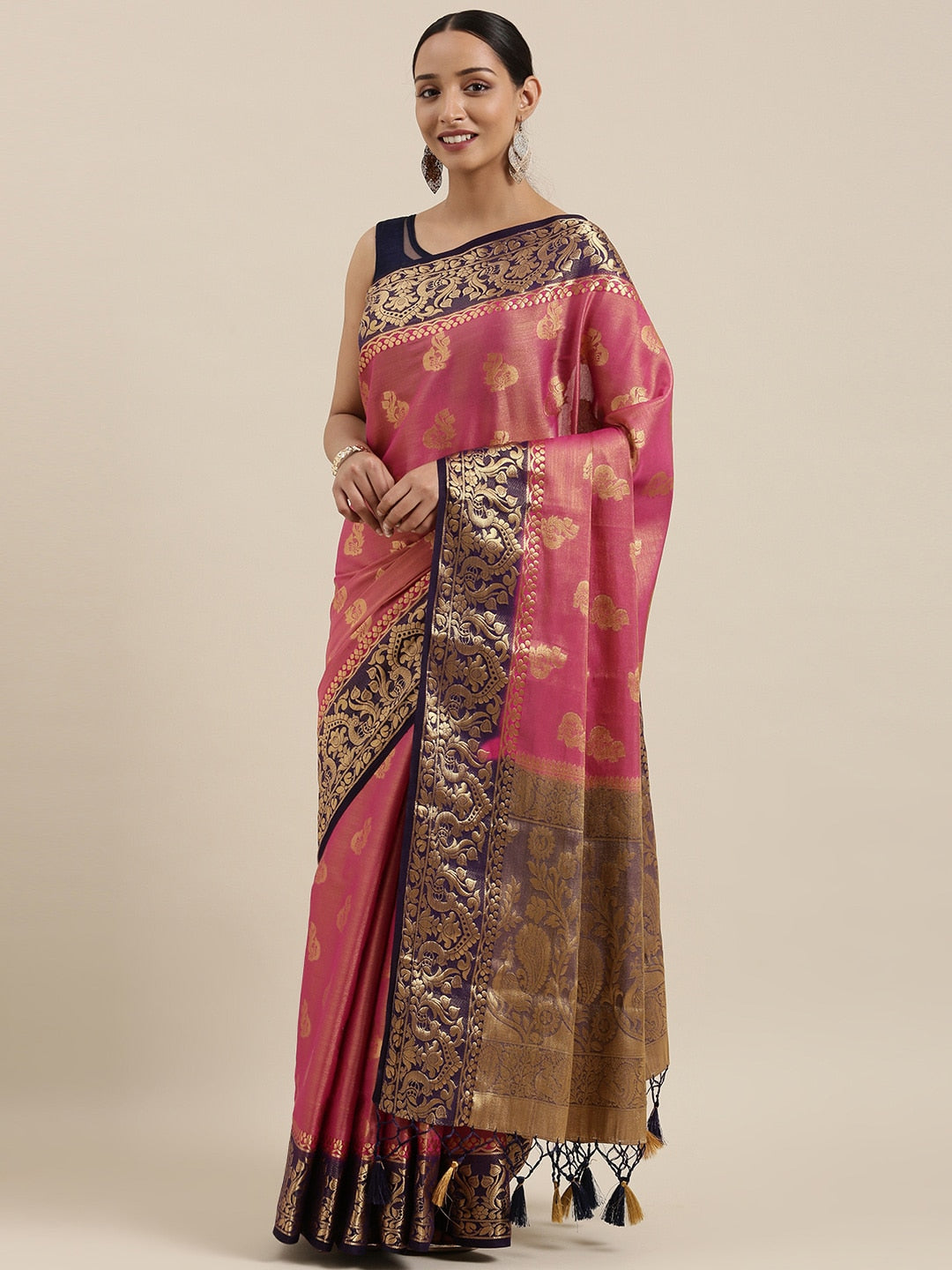 Mimosa Womens Art Silk Saree Kanjivaram Rani Color