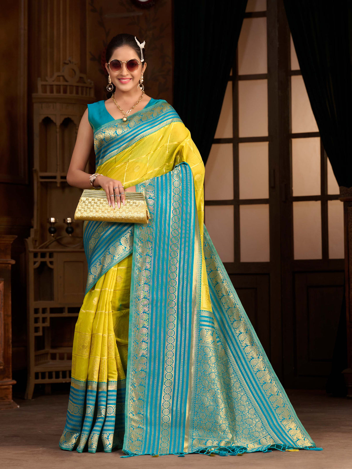 Mimosa Women's Woven Design Kanjivaram Style Art Silk Saree With Blouse Piece : SA0000870OL