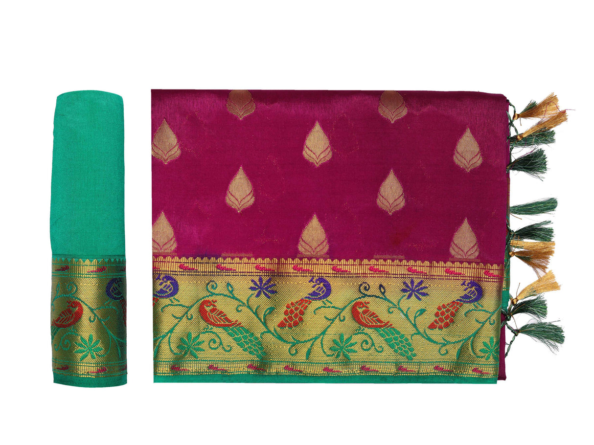 Mimosa Womens Art Silk Saree Kanjivaram Mejanta Color