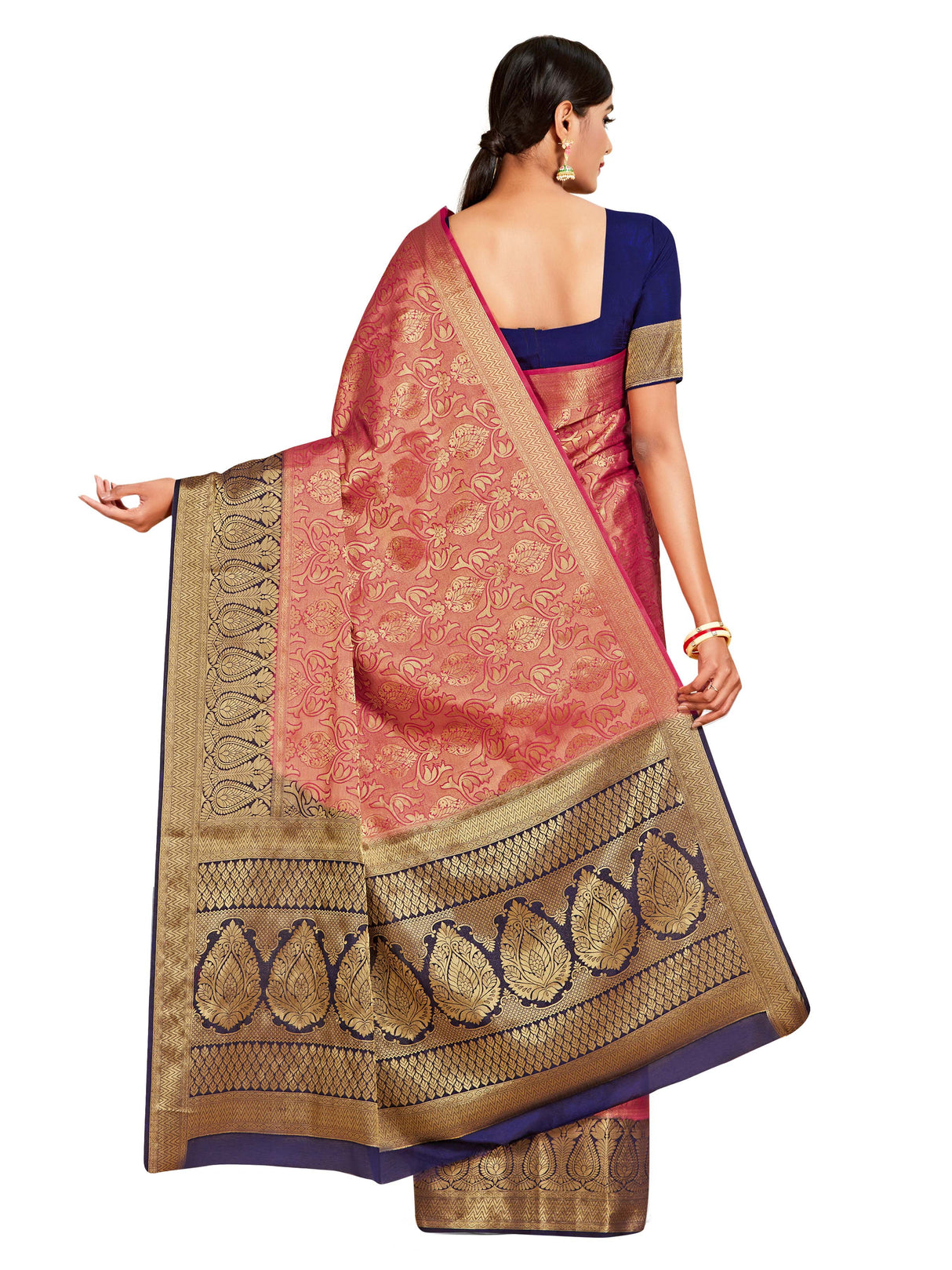 Mimosa Womens Art Silk Saree Kanjivaram Strawberry Color