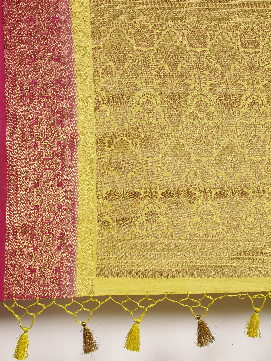 Mimosa Womens Art Silk Saree Kanjivaram Yellow Color