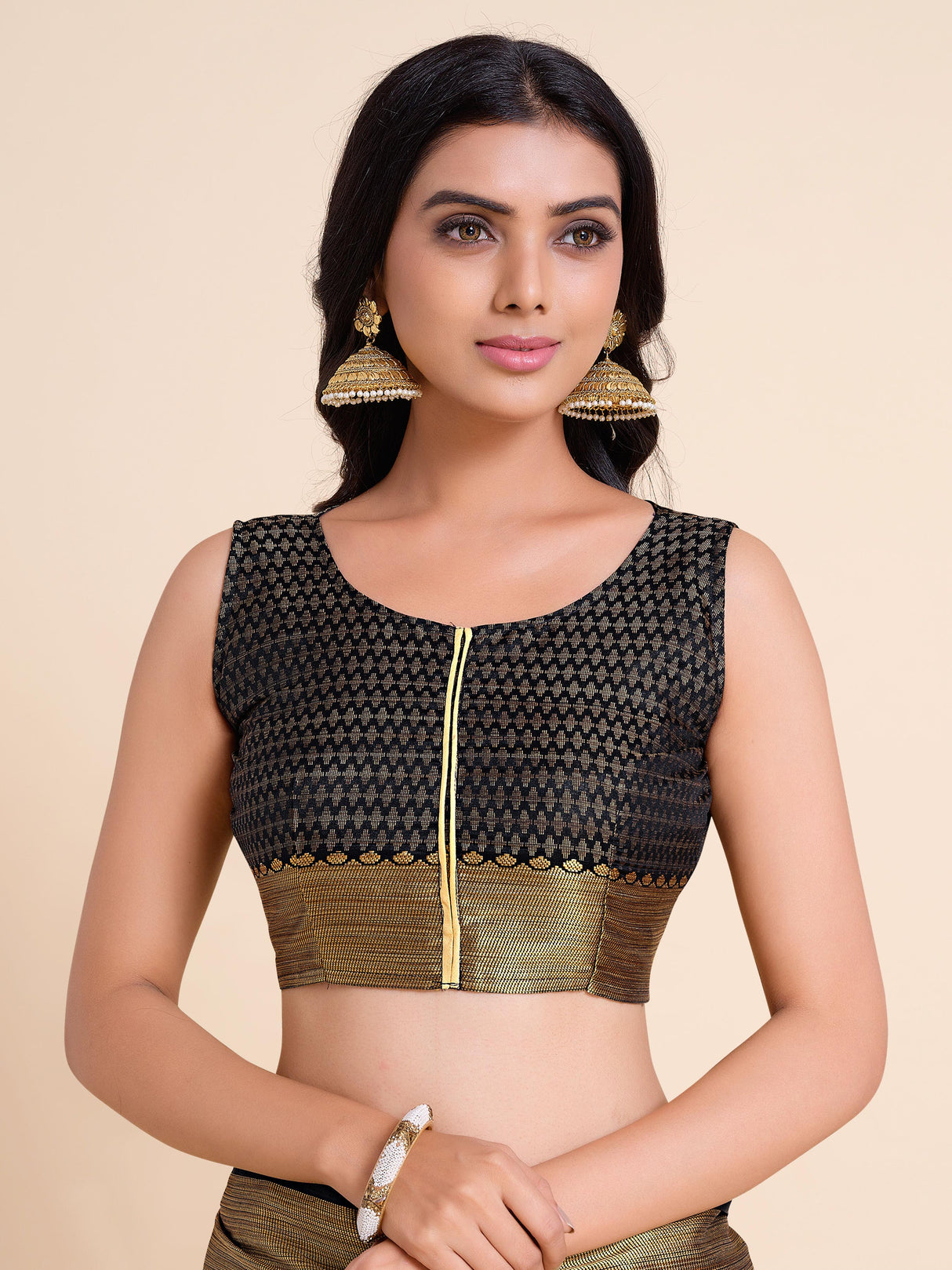 Mimosa Womens Art Silk Saree Kanjivaram style Black Color