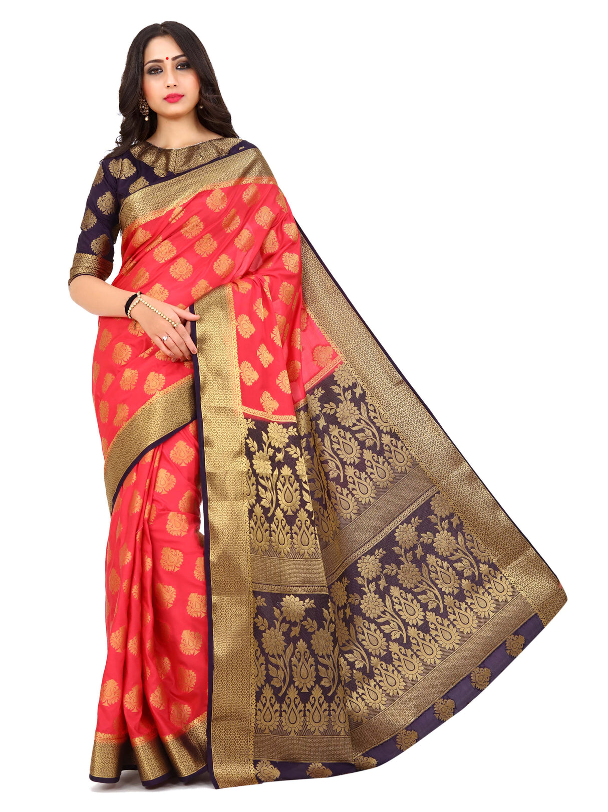 Mimosa Womens Art Silk Saree Kanjivaram Strawberry Color