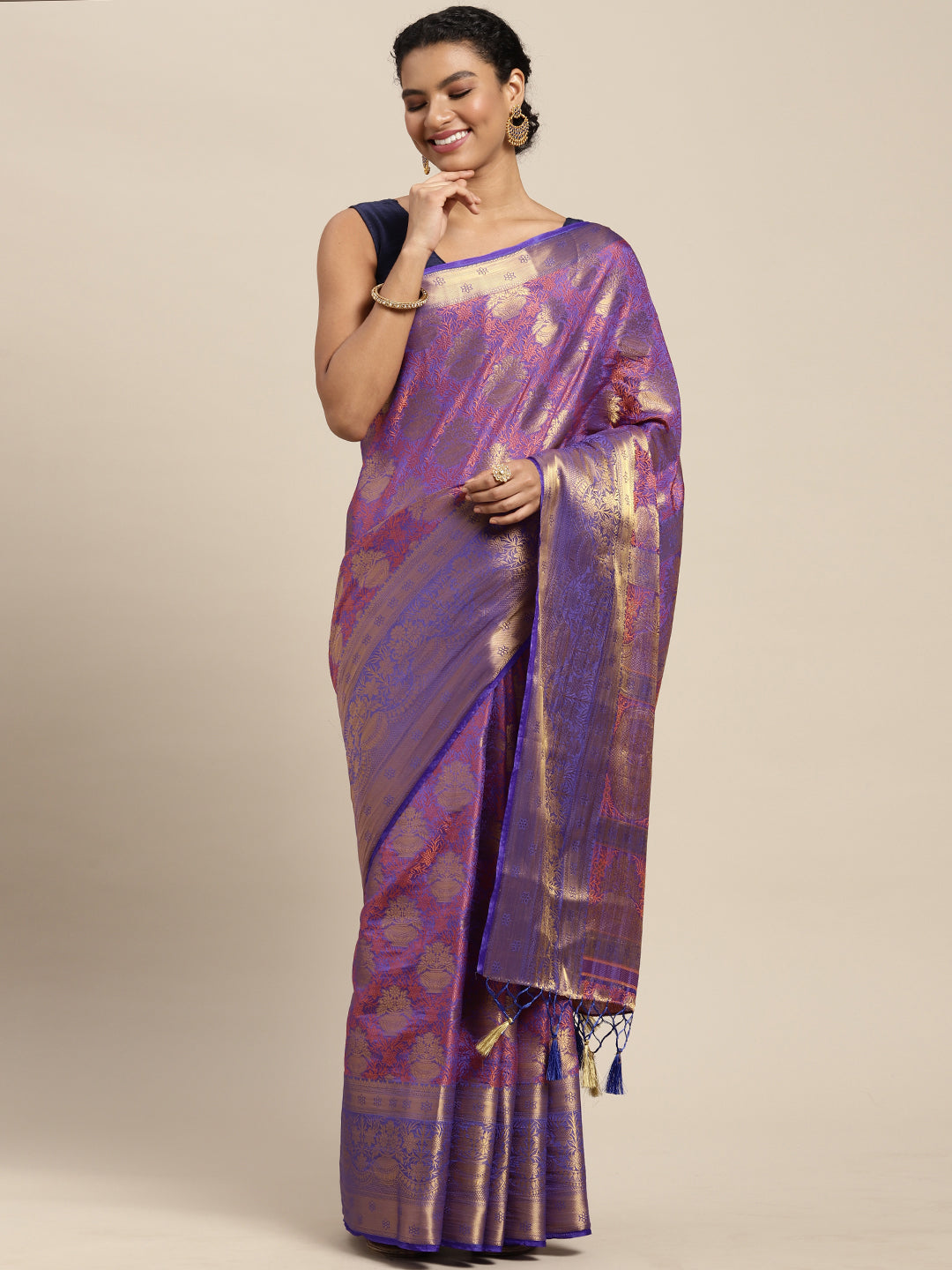Mimosa Womens Art Silk Saree Kanjivaram Violet Color