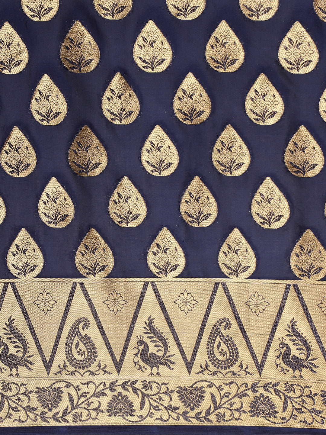 Mimosa Womens Crepe Saree Mysore Silk Navy Blue Color