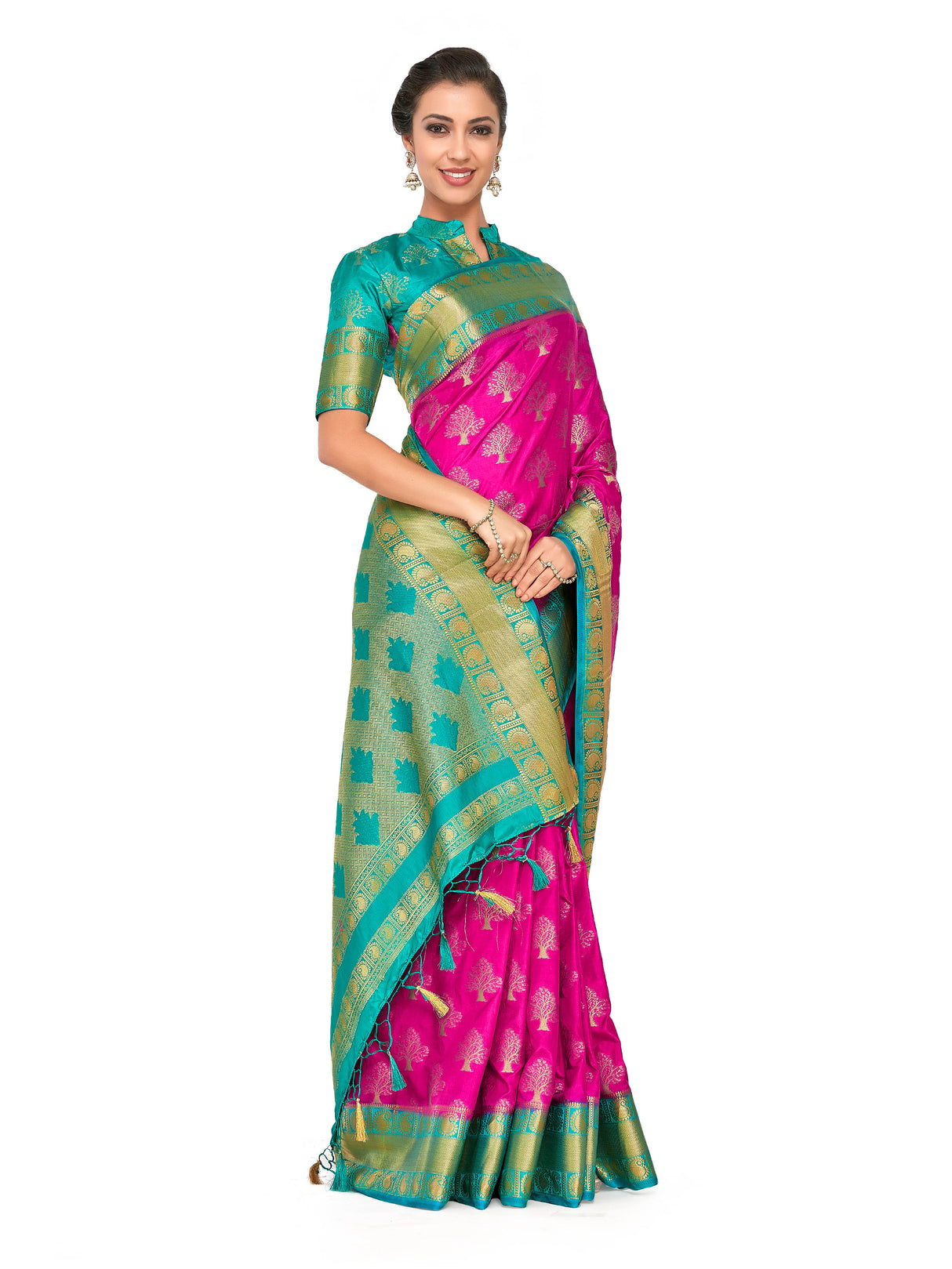 Mimosa Womens Art Silk Saree Kanjivaram Rani Color