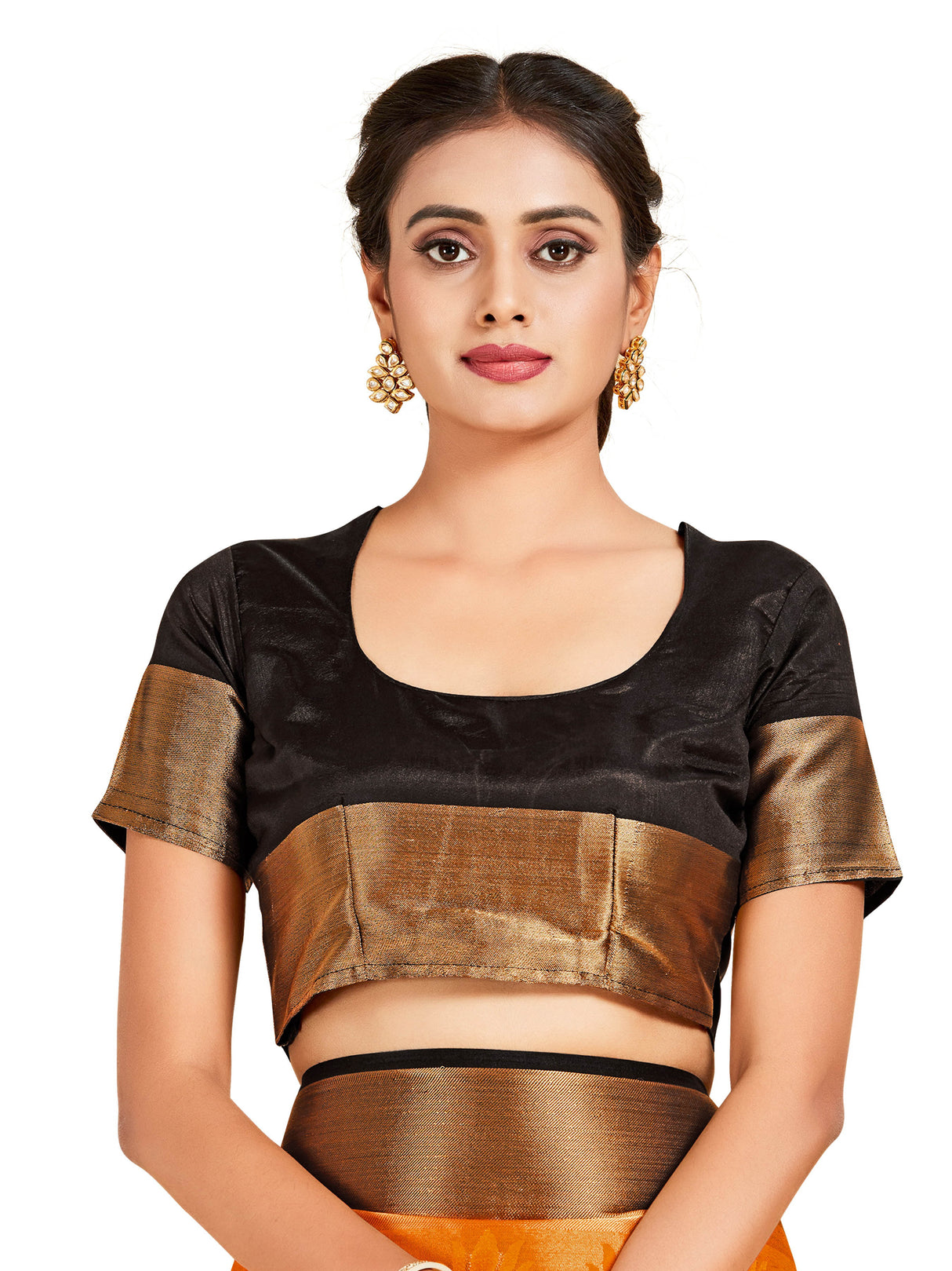 Mimosa Womens Art Silk Saree Kanjivaram Orange Color