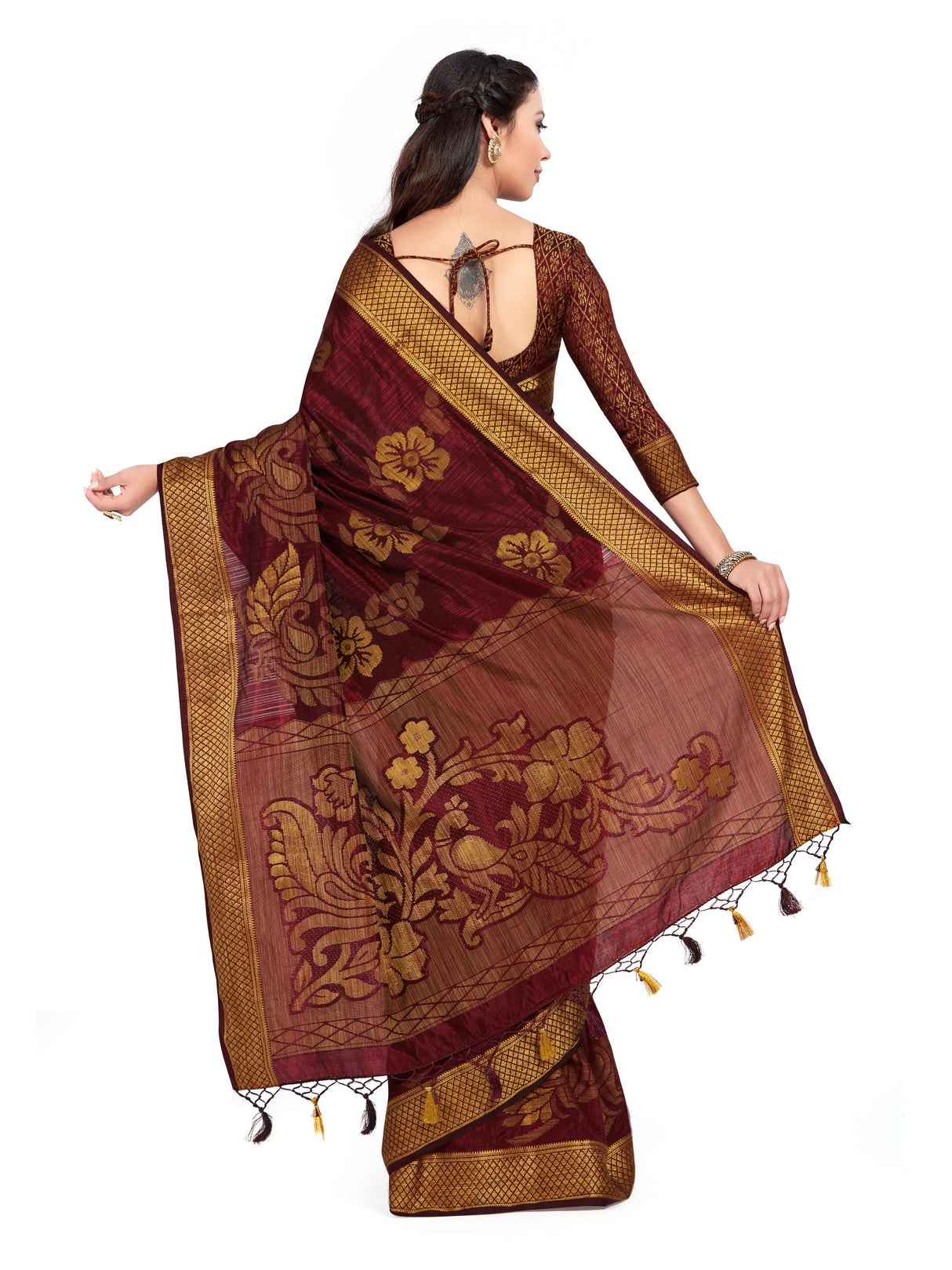 Mimosa Womens Art Silk Saree Kanjivaram Chocolate Color