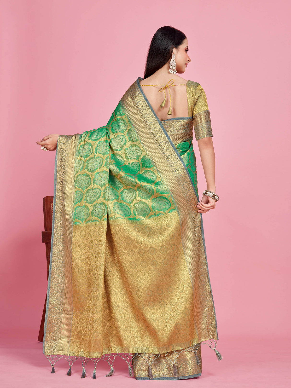 Mimosa Women's Woven Design Kanjivaram Style Art Silk Saree With Blouse Piece : SA0000385RMFREE