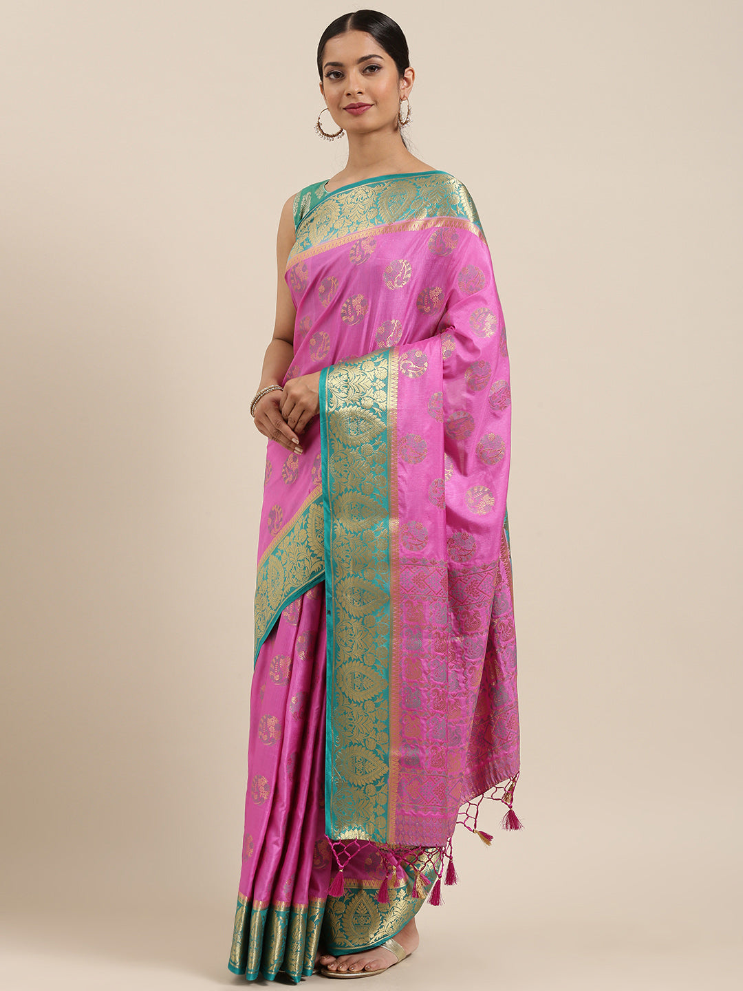 Mimosa Womens Art Silk Saree Kanjivaram Pink Color