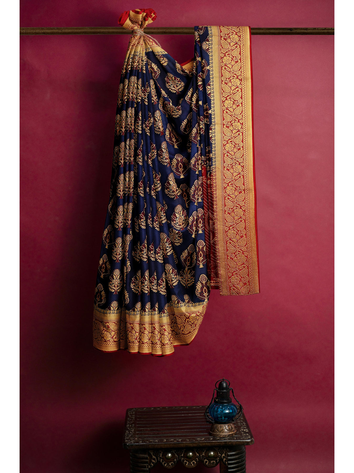 Mimosa Womens Art Silk Saree Patola Navy Blue Color