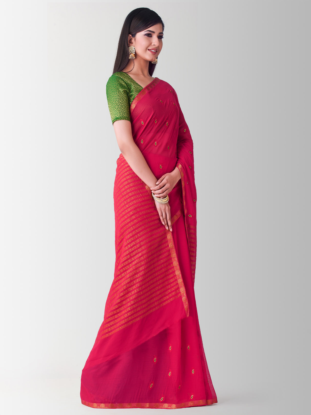 Mimosa Womens Chiffon Saree Banarasi Strawberry Color