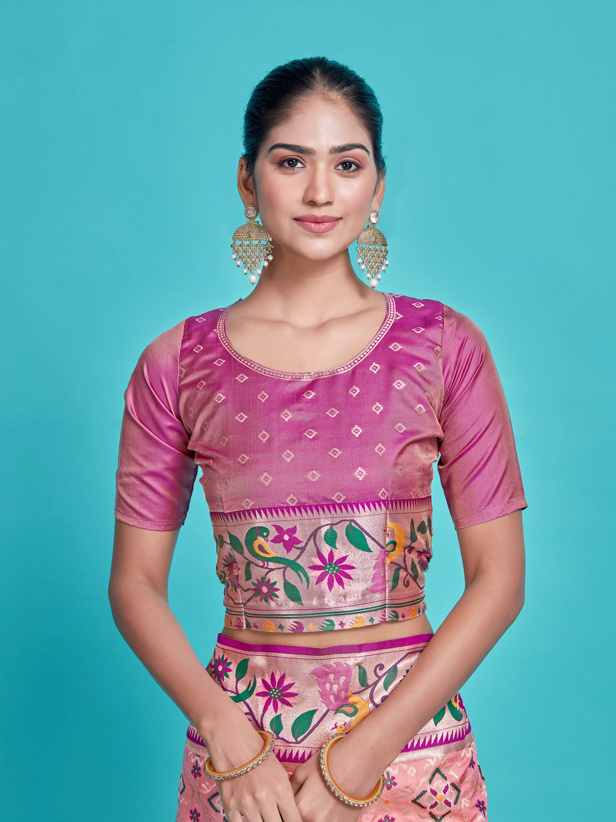 Mimosa Women's Woven Design Patola Style Art Silk Saree With Blouse Piece : SA00001379PNKFREE