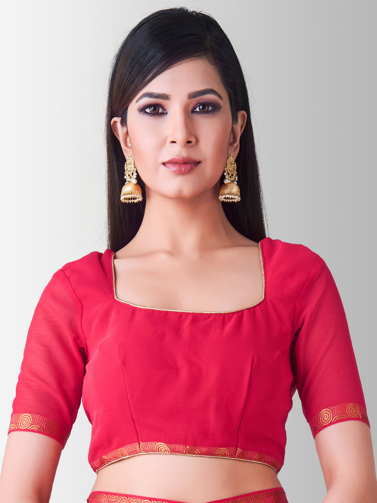 Mimosa Womens Chiffon Saree Banarasi Strawberry Color