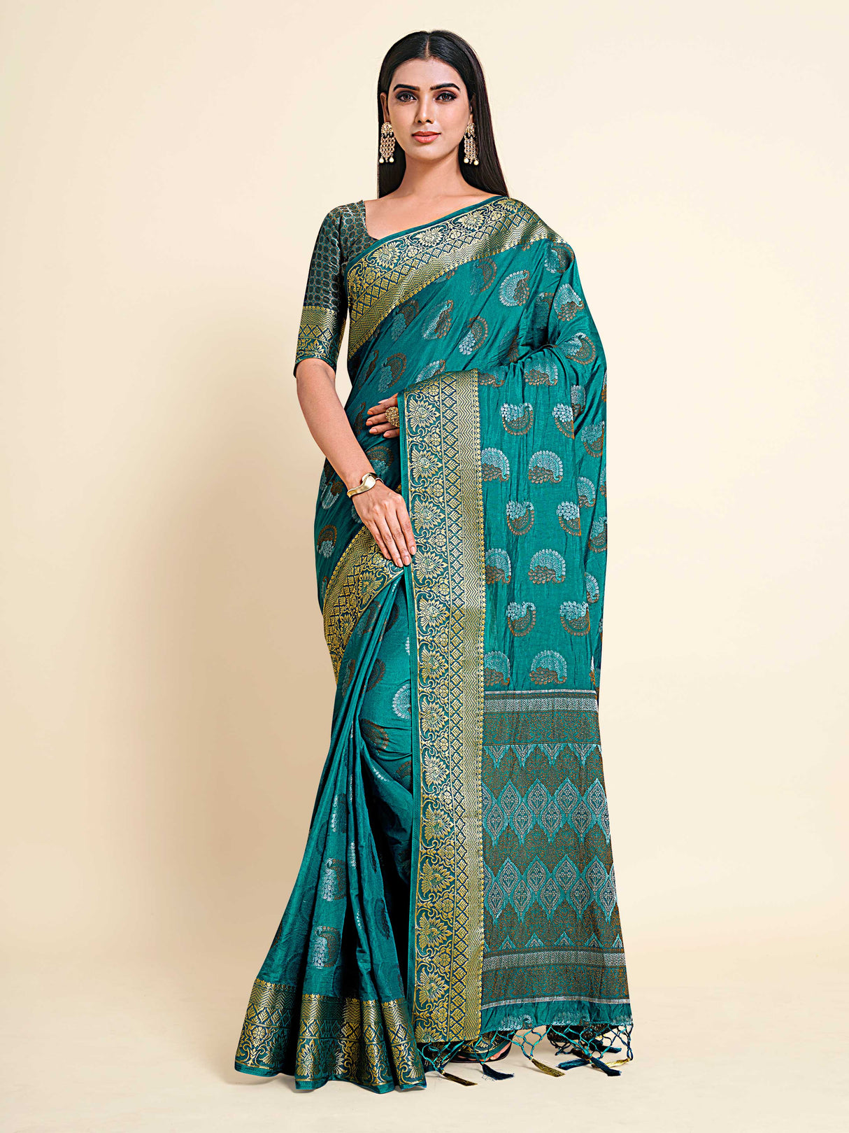 Mimosa Womens Art Silk Saree Kanjivaram Saffire Color