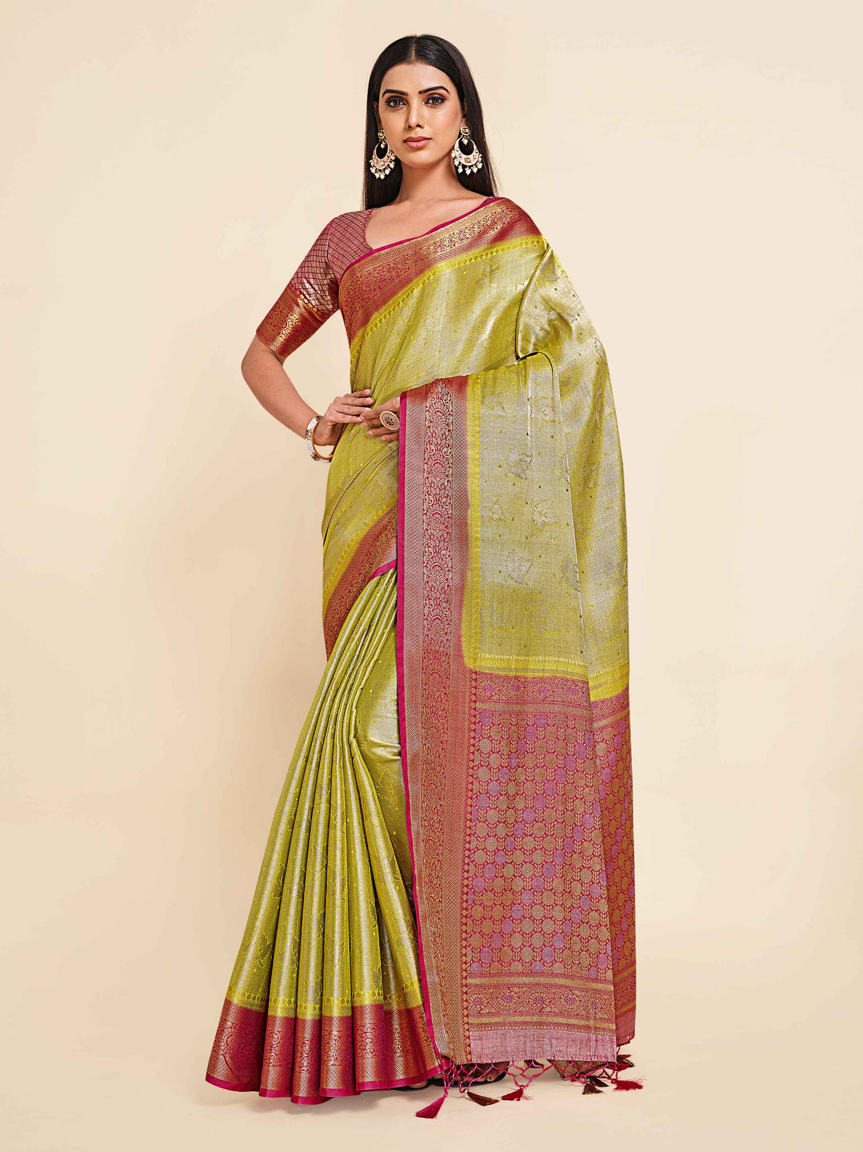 Mimosa Womens Art Silk Saree Kanjivaram Yellow Color