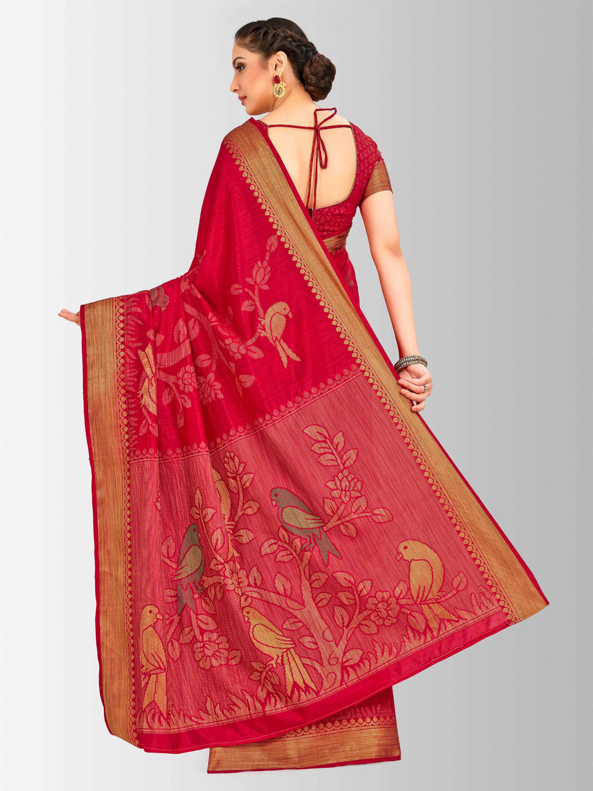 Mimosa Womens Art Silk Saree Kanjivaram Red Color