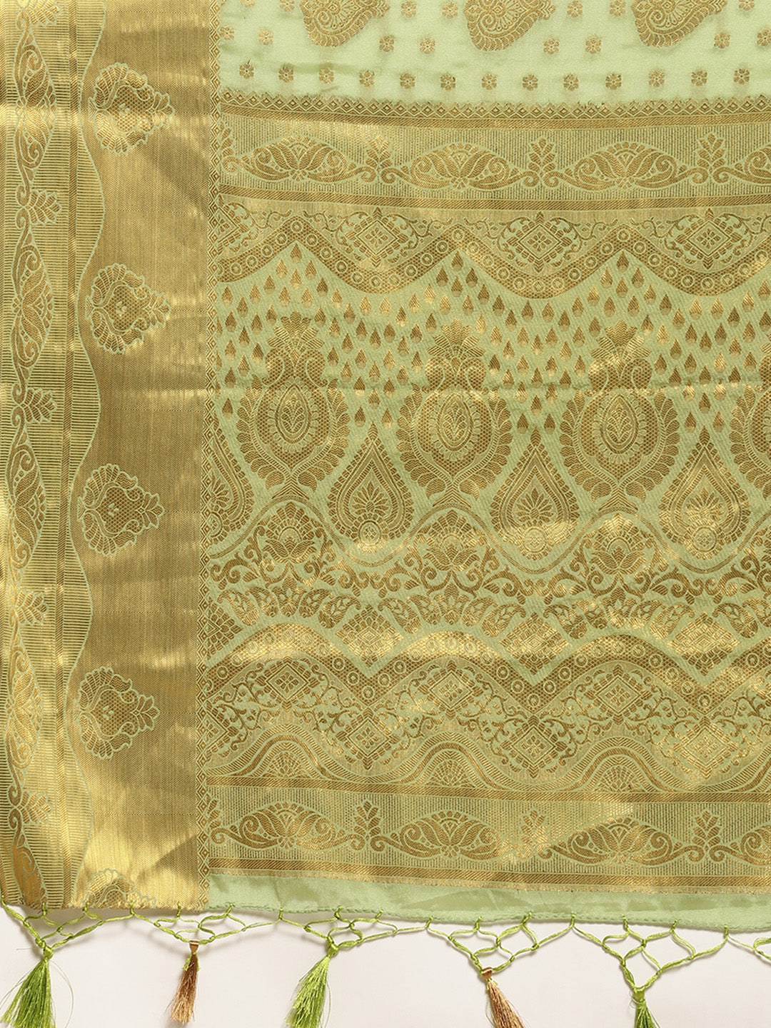 Mimosa Womens Crepe Saree Mysore Silk Pista Color