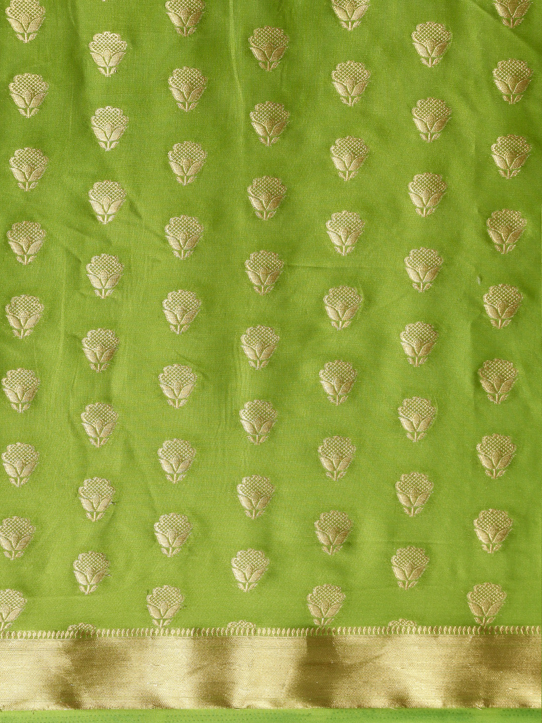 Mimosa Womens Crepe Saree Mysore Silk Olive Color