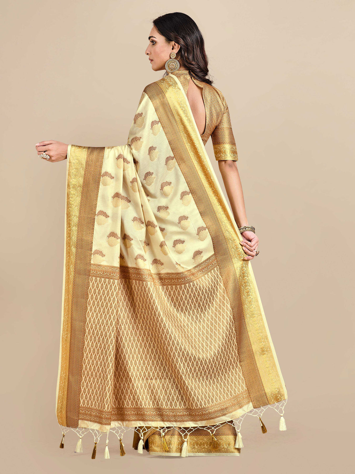 Mimosa Womens Art Silk Saree Kanjivaram Halfwhite Color