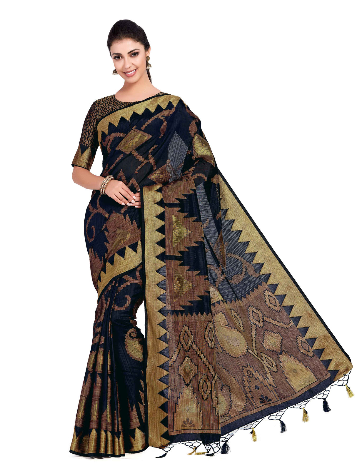 Mimosa Womens Art Silk Saree Kanjivaram Black Color