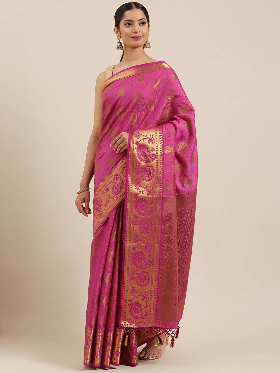 Mimosa Womens Art Silk Saree Kanjivaram Mejanta Color