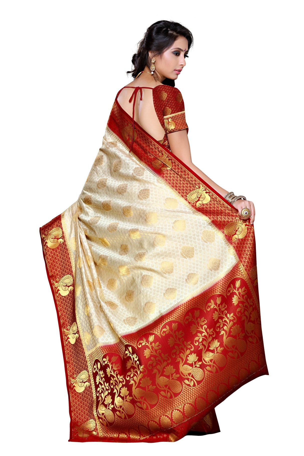 Mimosa Womens Art Silk Saree Kanjivaram Halfwhite Color