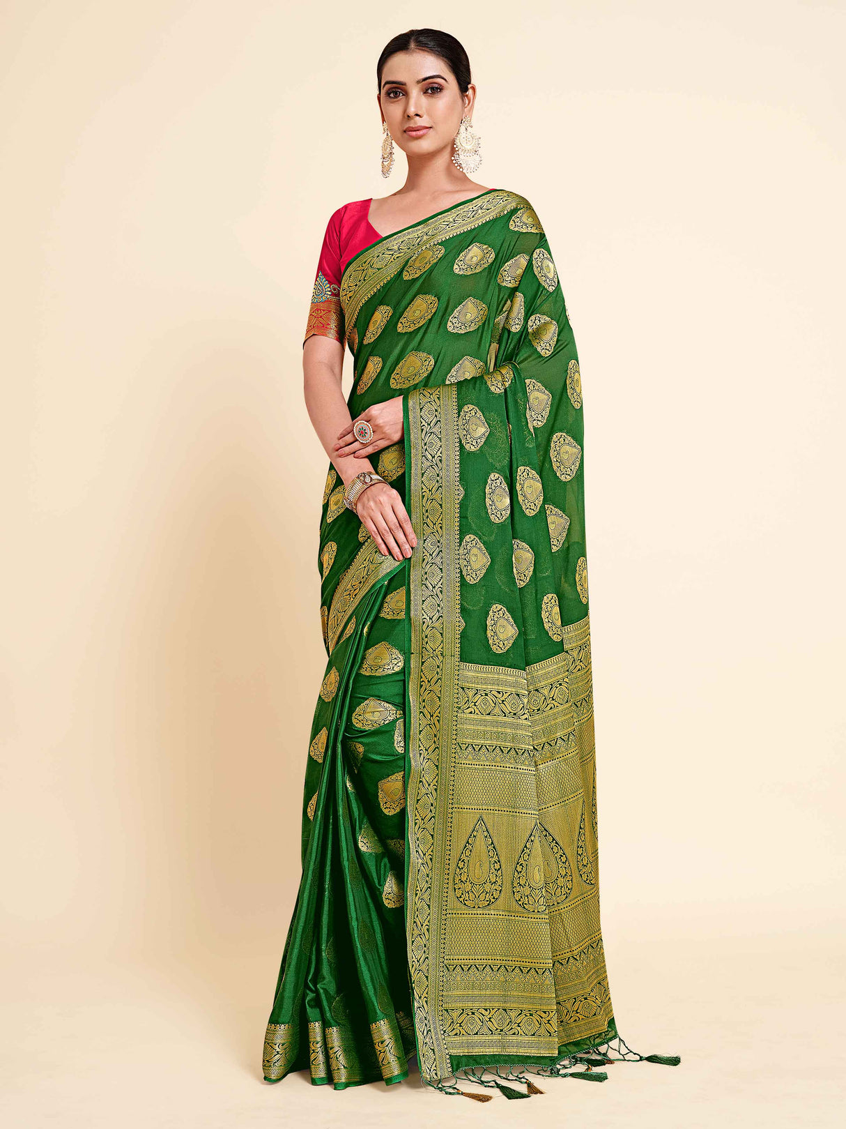 Mimosa Womens Crepe Saree Mysore Silk BGreen Color